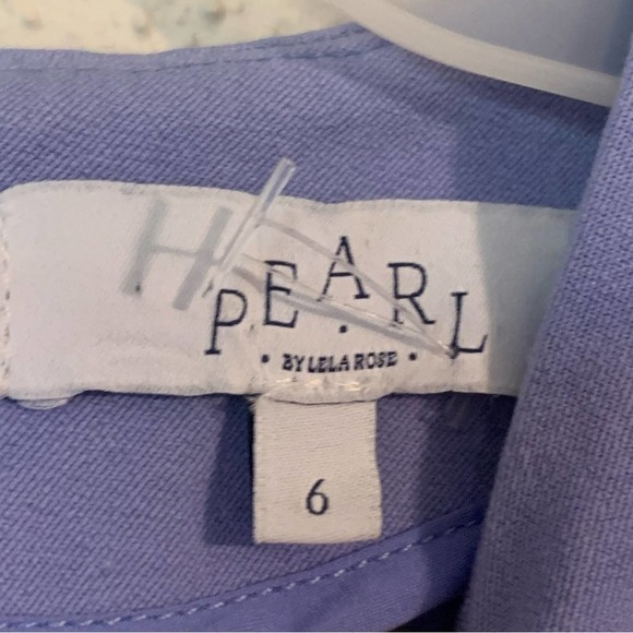 Pearl by Lela Rose Purple White Flutter Sleeve Sheath Dress Size 6 - Picture 5 of 13